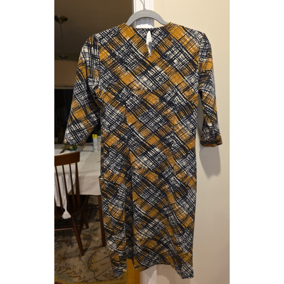 J. McLaughlin Catalyst Ponte Sheath Dress Small Mod Plaid Black Brown Tan Pocket - Picture 2 of 10
